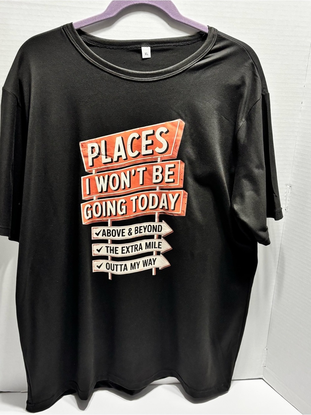 Black Graphic Tee with Orange Signage - Places I Won't Be Going Today size XL